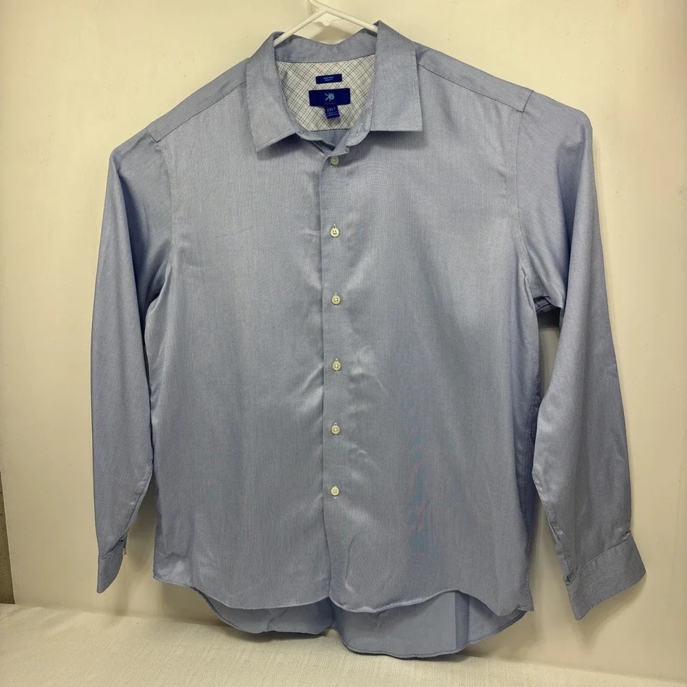 Egara Non Iron Slim‎ Fit Men's Long Sleeve Blue Button Up Shirt Size 2XLT EUC